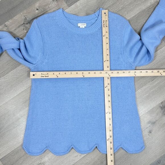 J. by J.Crew Scalloped Hem Crew Neck Sweater Blue Medium Cotton Preppy - Picture 11 of 12